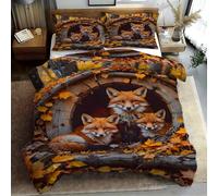 Funda Nordica Cama 90 Zorro madriguera Juego de Ropa de Cama de Suave Microfibra Cuento de otoño Fundas Nordicas 135 X 200 cm con Cremallera y 2 Funda de Almohada PA3026