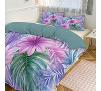 Funda Nórdica Cama 95/135/150, Juego De Cama 135X200Cm con Hojas De Palma De Acuarela Flores Tropicales Microfibra Suave 3 Piezas por 1 Fundas Nórdica con Fundas De Almohada 50X75, Violeta