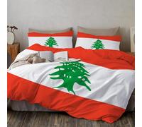 Funda Nórdica Cama 95/135/150 Rojo Funda Nórdica Edredón 135X200Cm Bandera Libanesa Geometría Abstracta Árbol Microfibra Suave Reversible 3 Piezas Y 2 Fundas De Almohada De 50X75Cm