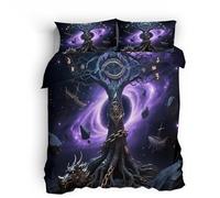Funda nórdica Cama con Funda de Almohada 200x200cm Tótem del árbol Morado Funda nórdica Cama Verano Textil Decorativo Microfibra Transpirable, Cierre Oculto, diseño Impreso Doble Cara