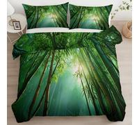 Funda Nordica Cama de 2 Piezas, Microfibra Suave Transpirable Moderno Moderno Soleado Bosque De Bambú Juego de Funda nórdica Reversible con 1 Funda de Almohada 50 x 75 cm, Verde