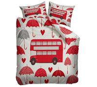 Funda Nordica Cama de 3 Piezas, Microfibra Suave Transpirable Moderno Romance Autobús Paraguas Corazón Juego de Funda nórdica Reversible con 2 Funda de Almohada 50 x 75 cm, Blanco