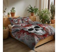 Funda Nórdica Cama Estampado De Calavera Gótica Microfibra 3 Piezas Compuesto por 1 Funda Nordica 180 x 220 cm + 2 Fundas de Almohada 50x75cm, Reversible Estampada, Juego de Ropa Cama, Gris