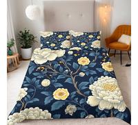 Funda Nordica Cama Flores Amarillas Clásicas Elegantes Ropa Cama Microfibra Suave,La Belleza del Arte Oriental Funda Edredon 240x220cm 2 Funda Almohada 50x75,con Cremallera,Fresca Fácil Lavar