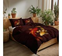 Funda Nórdica Cama Fondo De Año Nuevo Animal Pez Microfibra 3 Piezas Compuesto por 1 Funda Nordica 180 x 220 cm + 2 Fundas de Almohada 50x75cm, Reversible Estampada, Juego de Ropa Cama, Rojo Oscuro