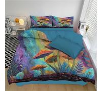 Funda Nórdica Cama Juvenil Hongos Psicodélicos De Rojo Juego De 3 Piezas 220X240Cm En Reversible Suave Transpirable Cielo Estrellado Arcoíris, Funda Edredón Y Fundas De Almohada, Turquesa