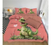 Funda Nórdica Cama Juvenil Lindo Dinosaurio 3D De Rojo Juego De 3 Piezas 200X200Cm En Reversible Suave Transpirable Ilustración Animal, Funda Edredón Y Fundas De Almohada, Magenta