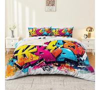 Funda Nórdica Cama Letras de Estilo Grafiti de Moda Juego de 3 Piezas 220 x 240 100% Microfibra Suave - Ropa Cama con Estampado Moderno Color