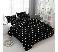 Funda Nórdica Cama Minimalismo Estampado De Lunares Microfibra 3 Piezas Compuesto por 1 Funda Nordica 180 x 220 cm + 2 Fundas de Almohada 50x75cm, Reversible Estampada, Juego de Ropa Cama, Negro