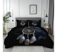 Funda Nórdica Cama Negro Diseño Decoración Estilo Bohemio atrapasueños con 2 Fundas de Almohada 50x70 cm - Funda Nórdica 260 x 240 cm de Microfibra Suave, Transpirable y Lavable