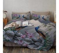 Funda Nordica Cama Orquídea De Roca Pavo Real - Funda Edredon Estilo Zen Y 2 Fundas de Almohada, Ropa De Cama Microfibra Suave Y Transpirable con Cremallera, 260x240cm