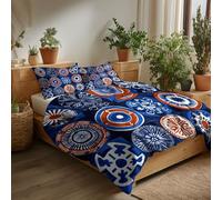 Funda Nórdica Cama Patrón Estampado Geométrico Abstracto Microfibra 3 Piezas Compuesto por 1 Funda Nordica 180 x 220 cm + 2 Fundas de Almohada, Reversible Estampada, Juego de Ropa Cama, Azul Marino