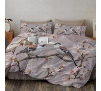 Funda Nórdica Cama Realismo Natural 3 Piezas Juego de Funda Edredon El pajarito está en la Rama de la Flor Juego de Ropa de Cama Suave y Transpirable, 240x220cm, Rosa