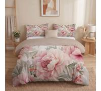 Funda Nordica Cama Retro Floral Peony Flowers and Green Leaves Pink con 2 Funda Almohada 50x75 cm Fundas Nordica 240x220cm de Microfibra Suave Transpirable