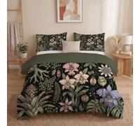 Funda Nordica Cama Retro Plants Monstera Leaves and Flowers Black and Green con 2 Funda Almohada 50x75 cm Fundas Nordica 240x220cm de Microfibra Suave Transpirable