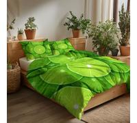 Funda Nórdica Cama Tema De Rodaja De Limón Y Fruta Microfibra 3 Piezas Compuesto por 1 Funda Nordica 180 x 220 cm + 2 Fundas de Almohada 50x75cm, Reversible Estampada, Juego de Ropa Cama, Verde