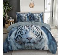 Funda Nórdica Cama Tigre Blanco Realista, Funda Nórdica 260 X 240 Cm con Impresiones Vida Silvestre Patrón Microfibra 3 Piezas Compuesto Incluye 2 Fundas De Almohada 50X75 Cm Azul Grisáceo