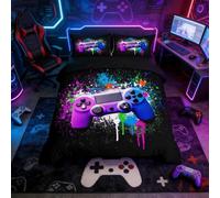 Funda nórdica Colorida Tie and Dye, 3 Piezas con Funda de edredón para niños, Videojuegos, Cama Doble, Consola de Juegos, Funda de Cama para niños