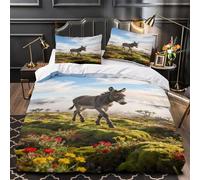 Funda Nórdica con Burro Poliéster Microfibra Juego De Cama Tundra Nublada con Fundas De Almohada para Estudiantes Y Jóvenes Adultos King（220x240cm）
