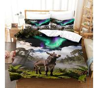 Funda Nórdica con Burro Poliéster Microfibra Juego De Ropa De Cama Aurora Bosque con Fundas Almohada para Niños, Chicas, Chicos Y Adultos Single（140x200cm）