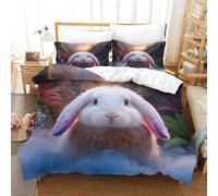 Funda Nórdica con Conejo Belier Poliéster Microfibra Juego De Cama Cañón con Funda De Almohada para Chicas, Chicos, Adolescentes Y Adultos Single（140x200cm）