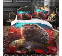 Funda Nórdica con Erizo Poliéster Microfibra Juego De Cama Hojas Rojas con Funda De Almohada Calidad Hotelera Y Fácil De Cuidar King（220x240cm）