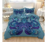 Funda nórdica con Estampado Criaturas Misteriosas Profundidades Marinas Pulpo, Reversible Azul Oscuro Funda nórdica para niños y Adultos 260 x 220 cm - Cálida decoración del hogar de Invierno