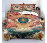 Funda Nórdica con Estampado de Ojos para Mujeres y Hombres,Juego de Funda Nórdica 260X240 con Rayas Doradas y Nubes de Ojo Que Todo Lo Ve con Fundas de Almohada,Juego de Cama de Fantasía Vintage d