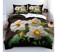 Funda Nórdica con Estampado Floral,2/3 Piezas,Juego de Cama con Flores Blancas,Frutas Amarillas,Hojas Verdes para Mujeres y Niños,Microfibra Transpirable de Fácil Cuidado,Juego de Funda Nórdica 2