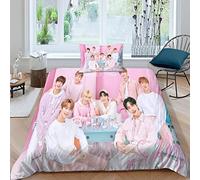 Funda Nórdica con Funda De Almohada Stray Kids 3D niños Vagabundos Juego De Ropa De Cama con Cierre De Cremallera Funda De Edredón De Microfibra Suave Single（135x200cm）