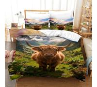 Funda Nórdica con Highland Vaca Poliéster Microfibra Juego De Cama Cañón con Fundas De Almohada para Niños, Chicas, Chicos Y Adultos Single（140x200cm）