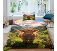 Funda Nórdica con Highland Vaca Poliéster Microfibra Juego De Cama Cañón con Fundas De Almohada para Niños, Chicas, Chicos Y Adultos Single（135x200cm）