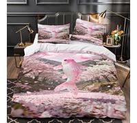 Funda Nórdica con Koi Poliéster Microfibra Juego De Ropa De Cama Flor de Cerezo con Fundas Almohada Confortable Y Utilizable Todo El Año Super King（260x220cm）