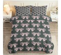 Funda nórdica con lazo rosa, 240 x 260 cm, 2 personas | Juego de cama de estilo femenino con diseño reversible de microfibra 110 GSM, cremallera oculta, 2 fundas de almohada de 65 x