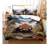 Funda Nórdica con Panda Rojo Poliéster Microfibra Juego De Ropa De Cama Cañón con Fundas Almohada para Habitaciones De Niños Y Adolescentes Single（140x200cm）