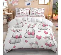 Funda Nordica con Patrón Arco de Conejo, Microfibra Suave Fundas Edredón 260x240 cm y 2 Funda de Almohada,con Cremallera,Juego de Fundas Nórdicas 3 Piezas, Blanco Rosado