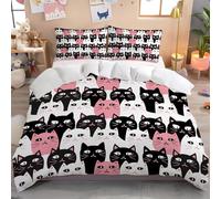 Funda Nordica con Patrón Lindos avatares de Gatos, Microfibra Suave Fundas Edredón 240x220 cm y 2 Funda de Almohada,con Cremallera,Juego de Fundas Nórdicas 3 Piezas, En Blanco y Negro