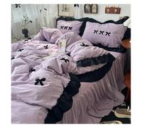 Funda nórdica con ribete de encaje, Juego de cama con volantes estilo princesa for niñas, multicolor, varios tamaños, paquete de 3 o 4(Purple,Queen 200X230 4pcs)