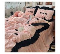 Funda nórdica con ribete de encaje, Juego de cama con volantes estilo princesa for niñas, multicolor, varios tamaños, paquete de 3 o 4(Pink,Single 150x200 3pcs)
