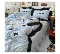 Funda nórdica con ribete de encaje, Juego de cama con volantes estilo princesa for niñas, multicolor, varios tamaños, paquete de 3 o 4(Sky Blue,Single 150x200 4pcs)