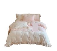 Funda NóRdica con Volantes Juego de Cama con Bordado Flores, edredón Terciopelo Volantes, Funda nórdica, Juego sábanas, Ropa(Pink,King 220x240cm 4pcs)