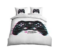 Funda Nórdica Consola de Juego Controlador de Videojuegos Poliéster Juego de Cama Niño Funda de Edredón Funda de Almohada Game Console Gamepad Gamer (Blanco, Cama 105 cm,180x220 cm)