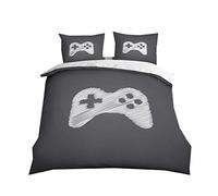 Funda Nórdica Consola de Juego Controlador de Videojuegos Poliéster Juego de Cama Niño Funda de Edredón Funda de Almohada Game Console Gamepad Gamer (Gris, Cama 90 cm,150x200 cm)