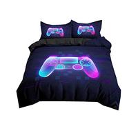 Funda Nórdica Consola de Juego Controlador de Videojuegos Poliéster Juego de Cama Niño Funda de Edredón Funda de Almohada Game Console Gamepad Gamer (Púrpura, Cama 105 cm,180x220 cm)