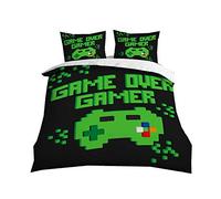 Funda Nórdica Consola de Juego Controlador de Videojuegos Poliéster Juego de Cama Niño Funda de Edredón Funda de Almohada Game Console Gamepad Gamer (Verde, Cama 105 cm,180x220 cm)