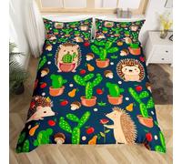 Funda Nordica de 2 Piezas para Cama 90 Patrón de Erizo de Cactus Funda Edredon 135x200 cm Dibujos Animados Ropa de Cama de Microfibra Transpirable con Cremallera y 1 Fundas de Almohada b/3439