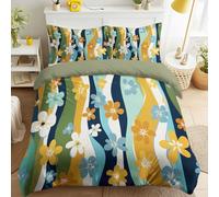 Funda nórdica de 200 x 200 cm geométrica retro patrón, leonas reversibles, juegos de fundas nórdicas, regalo para adultos, flores a rayas, bloque de colores, juego de cama de 120 g/㎡ microfibra