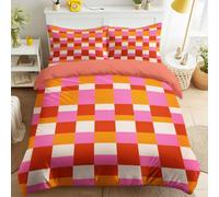 Funda nórdica de 220 x 240 cm, moderna, minimalista, dopamina, rosa claro, naranja, a cuadros, reversible, transpirable, microfibra, juego de ropa de cama para niños y adultos con cremallera, cálido y