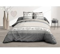 Funda nórdica de 240 x 260 cm y 2 Fundas de Almohada, algodón Puro de 57 Hilos, diseño de Corazones Grises