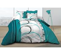Funda nórdica de 240 x 260 cm y 2 Fundas de Almohada de algodón Puro de 57 Hilos, Rueda Libre Turquesa.